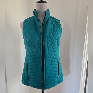 T by Talbots Teal poly-fill chevron quilted vest petite sz SP